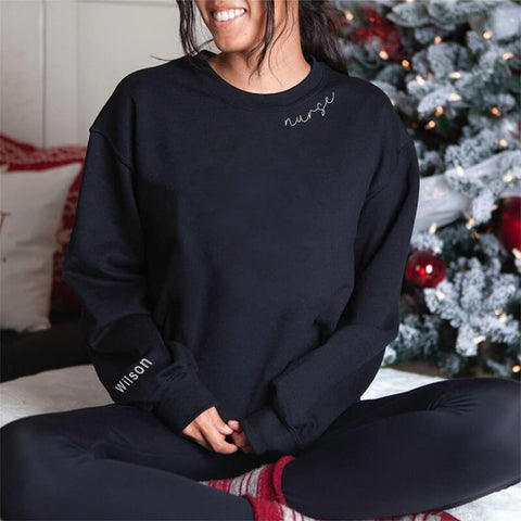 Personalized Embroidered Nurse Crewneck Sweatshirts for Women, Emergency Nurse Registered Nurse Sweatshirt (Cotton, SS71), Small-5X-Large