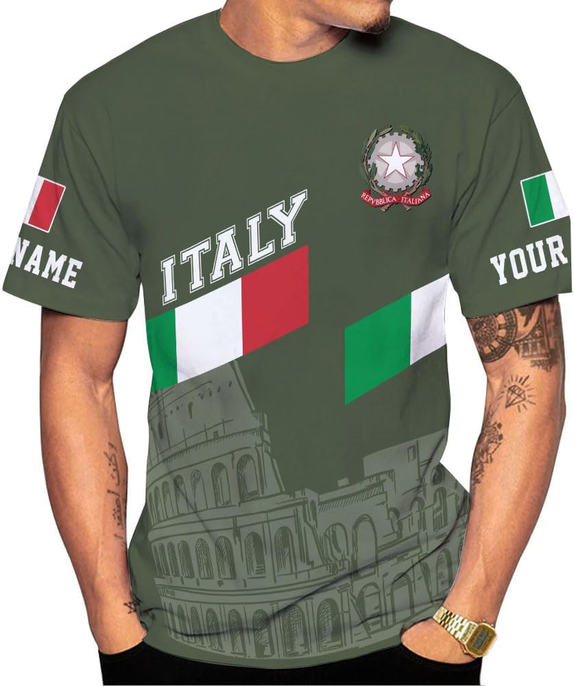 Personalized Name Italy Shirt 3D All Over Print, Italia T-Shirt, Roma Shirt, Italy Flag Pride Camisa for Italian (ITA 3)