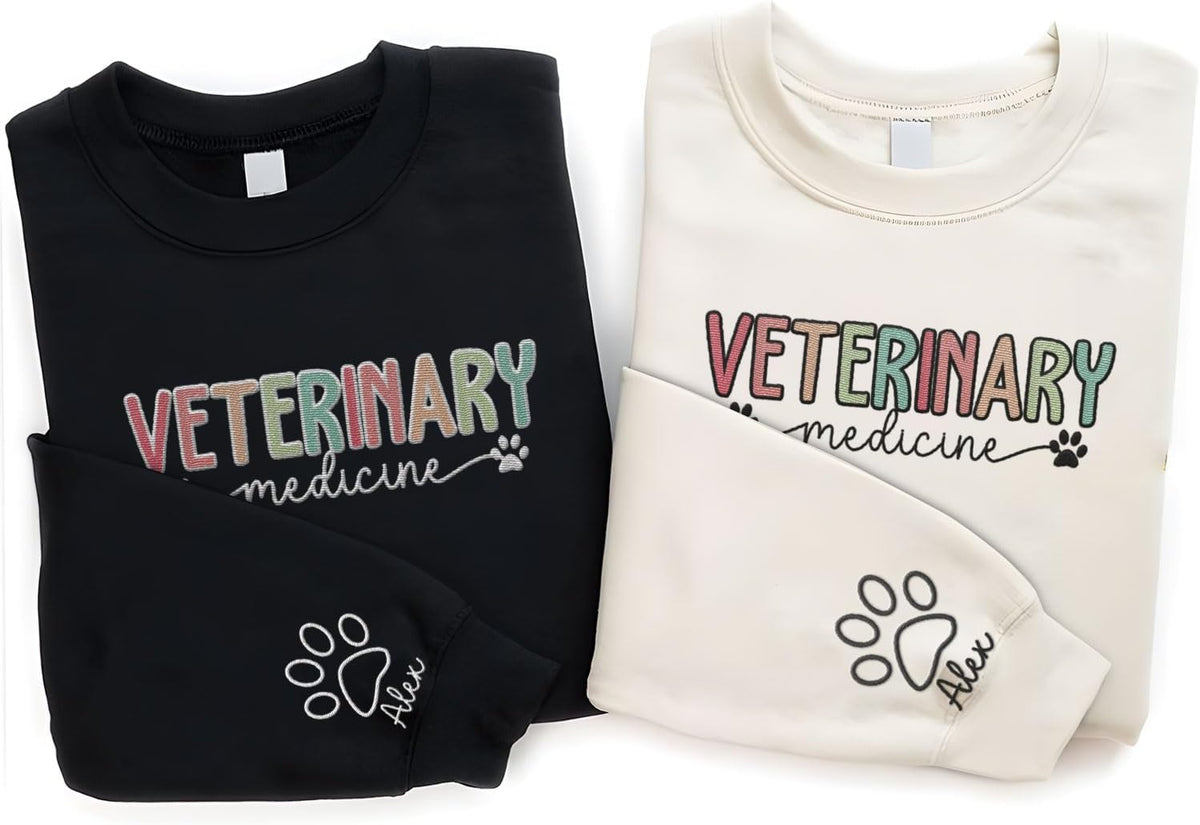 Custom Embroidered Vet Tech Sweatshirt Veterinary Technician Gift Personalized Vet Shirt with Paw Print for Appreciation Day