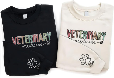 Custom Embroidered Vet Tech Sweatshirt Veterinary Technician Gift Personalized Vet Shirt with Paw Print for Appreciation Day