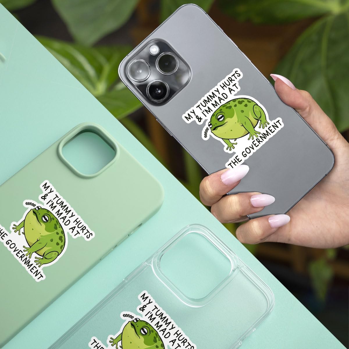 3 Pcs My Tummy Hurts and Im Mad at The Government Sticker, Sarcastic Humor Frog Stickers Waterproof - Vinyl Stickers for Water Bottles Laptop Car Hart Hat Helmet 3 Inches