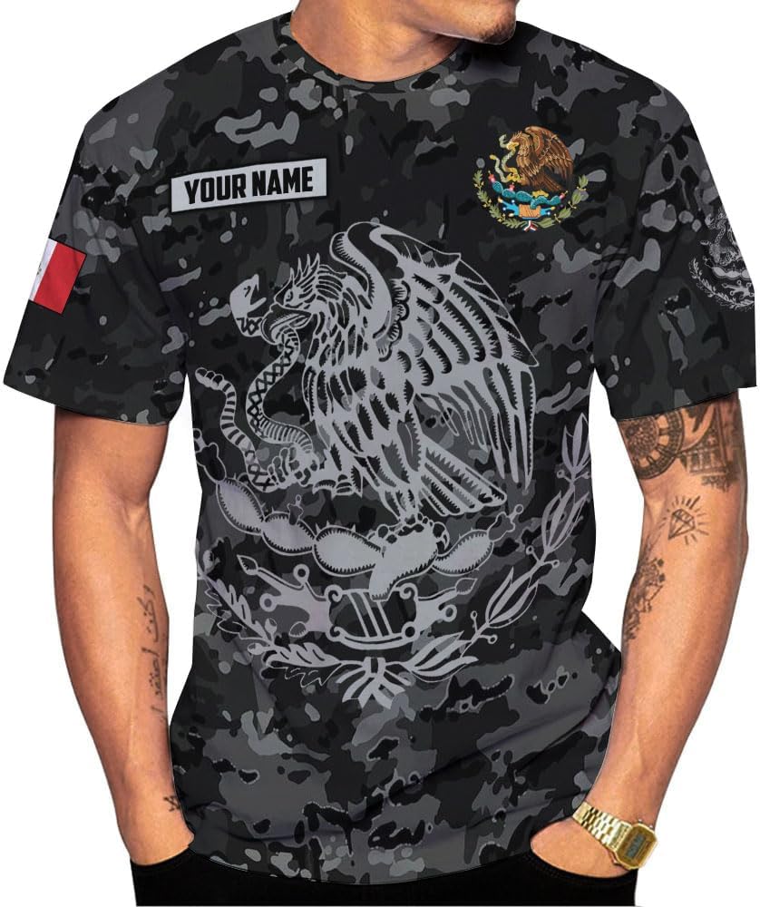 RoyalBro Personalized Mexico Shirts, Camisas De Mexico, Mexico Shirts for Men, Mexican Flag Jersey Shirt Mexico 3D Shirt