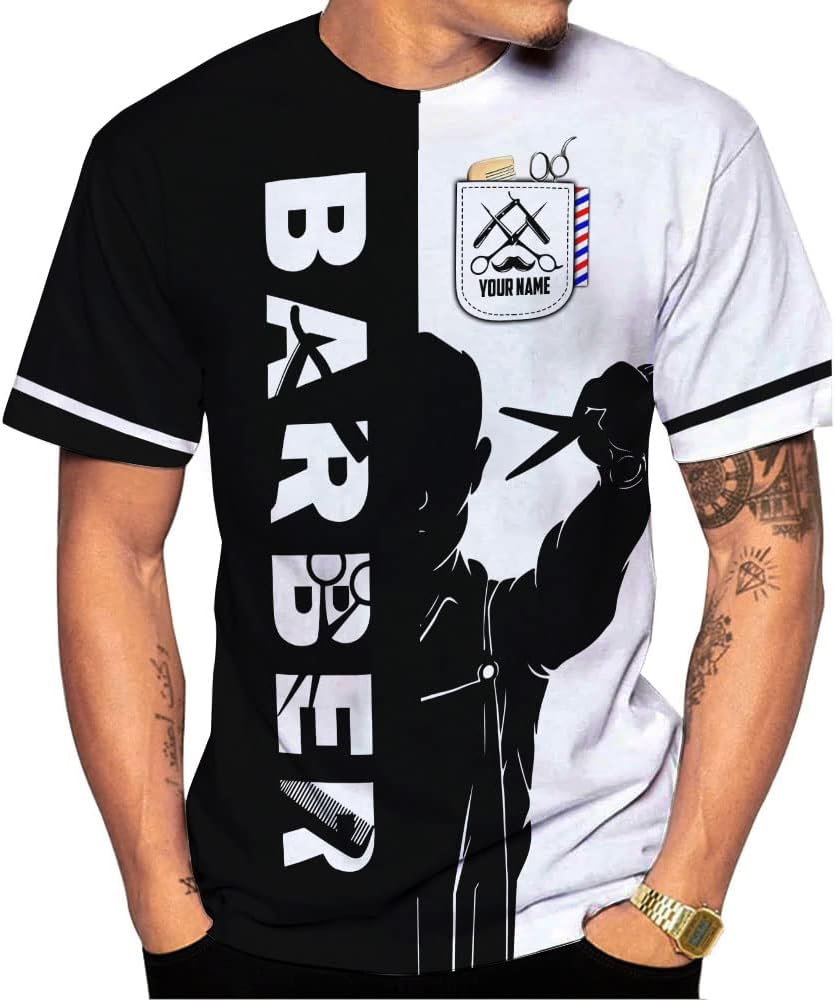 Vybonz Personalized Barber Gift for Barber 3D All Over Printed Shirts Gift for Men & Women Hair Stylist Shirt Gift Barbershop