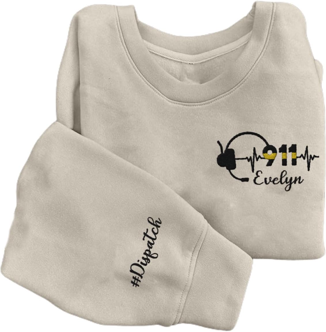 Leeprints Personalized Embroidered Dispatcher 911 Sweatshirt Pulse Dispatch Embroider Hoodie Thin Gold Line 911 Shirt