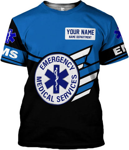 Mostefy Personalized Name EMS Shirt 3D Uniform Emergency Medical Technician, EMS Shirts for Men, EMT Shirt, Paramedic Shirt