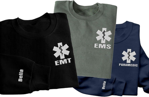 Personalized EMT EMS Paramedic Thin White Line Embroidered Sweatshirt, EMT Student, EMT Future, Medical Worker (Cotton, SS133)
