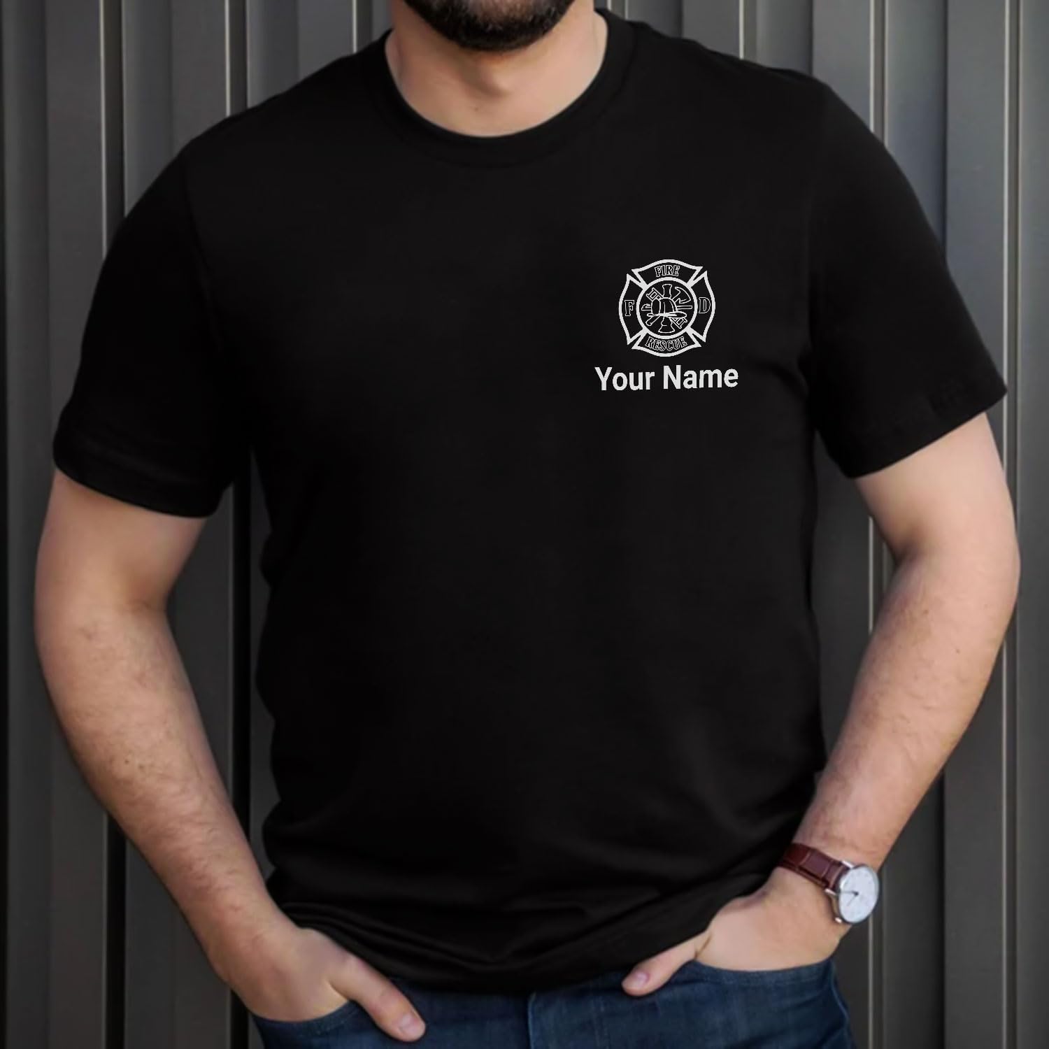 Pesonalized Red Line Fire Fighter T-Shirt, Fire Fighter T Shirt, Fire Department Shirts for Men, Fire Rescue Shirt