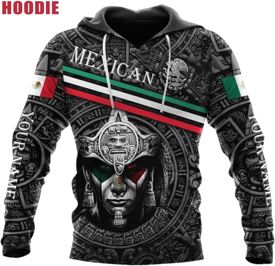 Personalized Name Aztec Hoodie Men, Unisex 3D Aztec Hoodies for Men and Women, Aztec Warrior Mexican Hoodie, Mexico hoodie