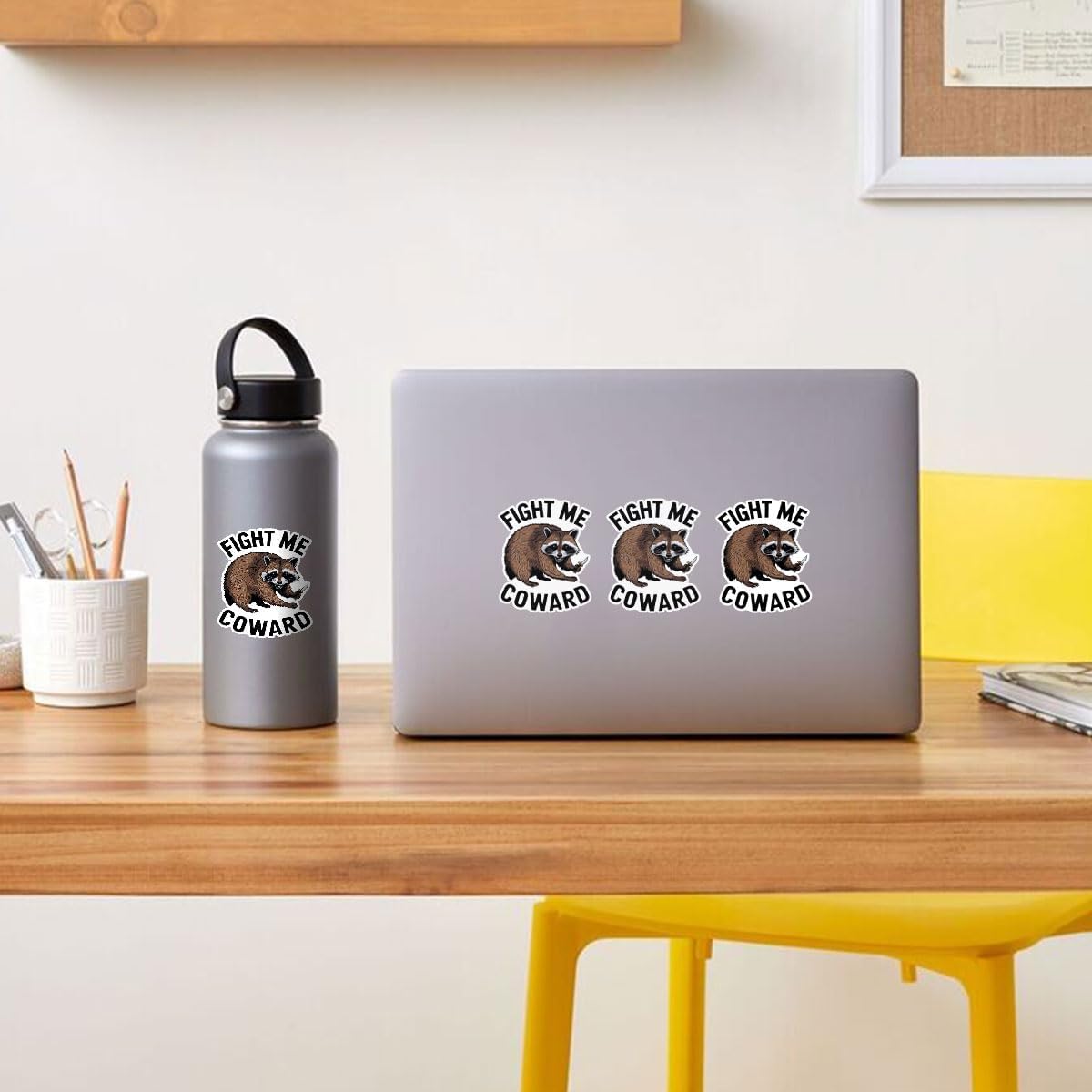 (3pcs) Fight Me Coward Sticker, Racoon Meme Sticker, Funny Racoon Sticker Die-Cut Waterproof Vinyl Sticker for Laptop Water Bottle Phone Window Helmet Decal Gift
