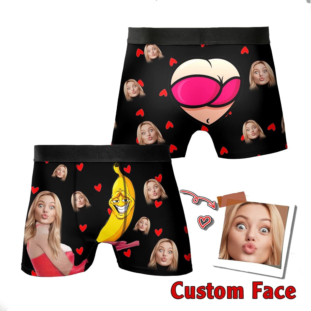 Personalized Girlfriend BoyFriend Photo Face Boxer Underwear with funny face, Custom Faces Print Shorts Novelty Briefs for Men Men's Funny Gifts Christmas, Xmas, Valentine's day gift (Multi 4)