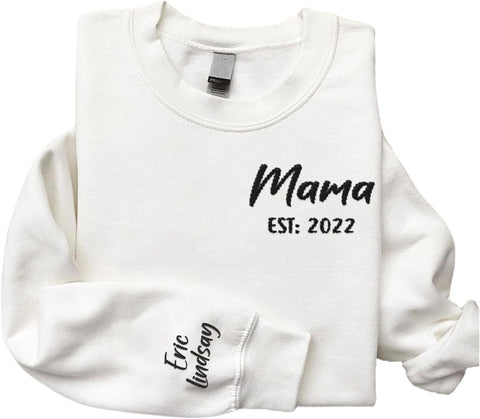Custom Mama Crewneck Sweatshirt Personalized Mom Est 2024 Sweater with Kids Names Customized Gifts for Mothers Day (Cotton, SS28)