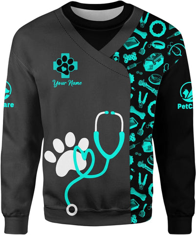 Suseaz Personalized Vet Tech Shirts for Veterinarian, Veterinary Medicine Technician Men Women Shirt, Paw Dog Cat Animal Love
