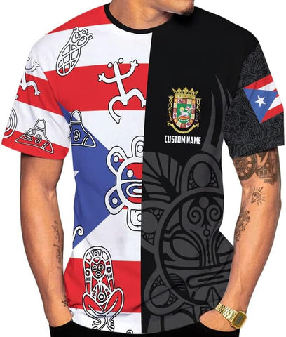 Woseprints Personalized Name Puerto Rico 3D Shirt, Puerto Rico Flag T-Shirt for Men & Women