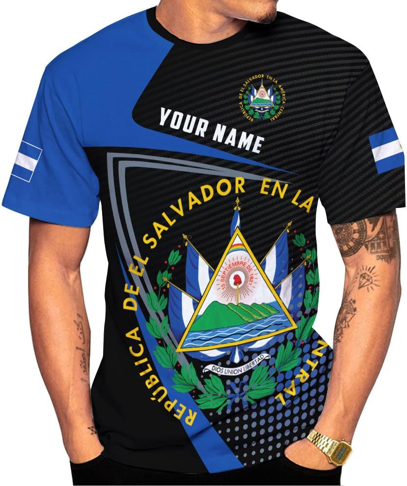 Mostprints Personalized Name El Salvador Shirt 3D, El Salvador Flag Shirt for Men Women, El Salvador Tshirts Unisex S-5XL