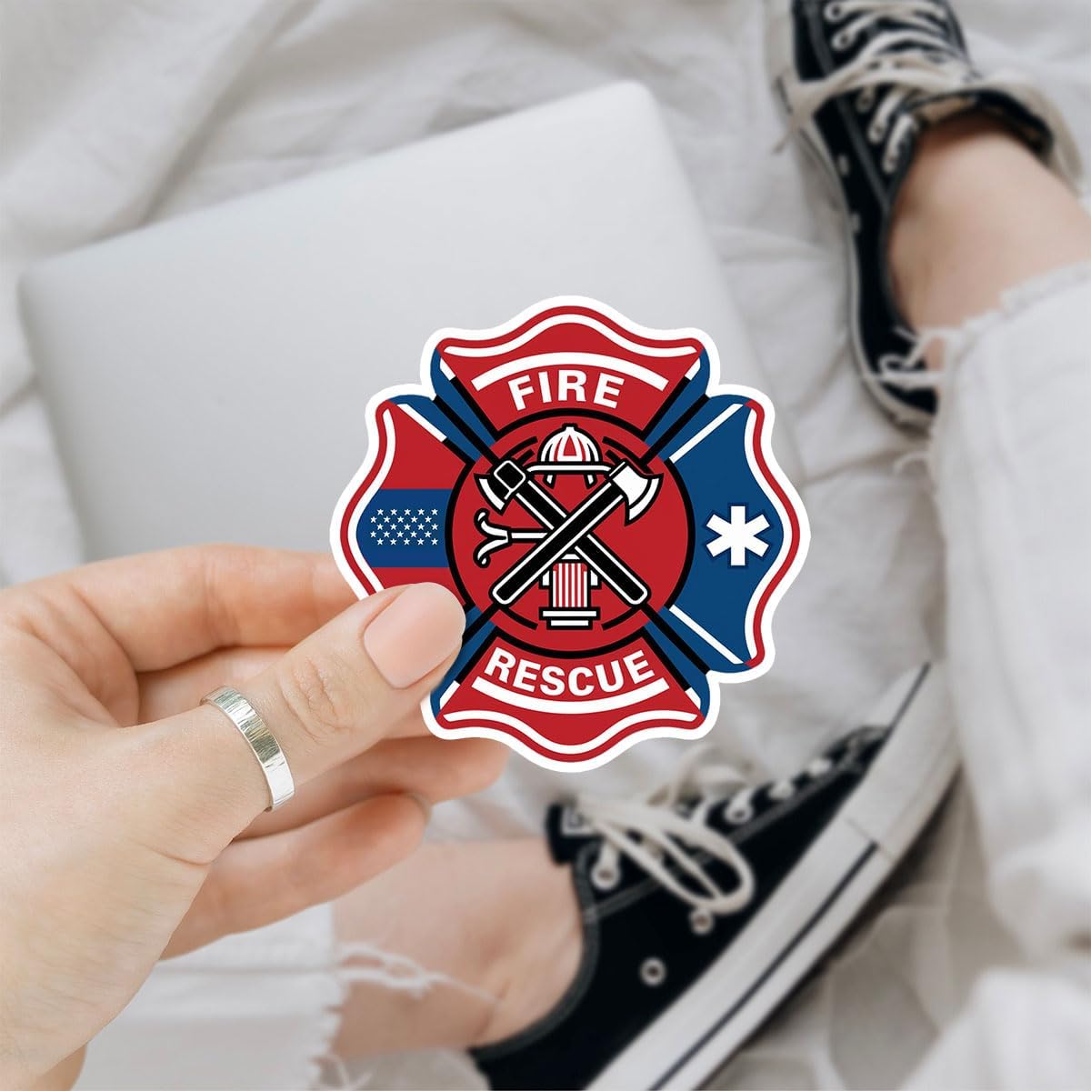 (3Pcs) Firefighter Decal Sticker, 911 Firefighter Sticker, Fire Helmet Stickers, Fire Deparment Logo Sticker Fireman Emergency Services - Stickers for Laptop Water Bottle Phone Car Helmet 3" (FF 1)
