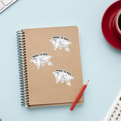 (3Pcs) Where I've Been Map Vinyl Coloring Sticker, Where I Have Been, Visited World Map to Track Travel Journal, Visited States map for Laptop Water Bottle Phone Hard Hat 3"x3"