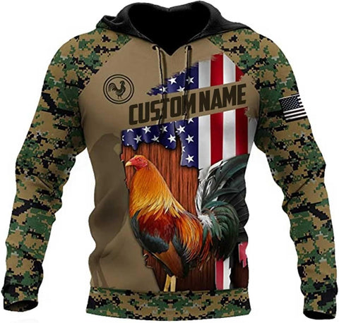 Personalized Camo Rooster Crack American Flag Rooster Lover Unisex Hoodie, T Shirt, Zip Up Hoodie, Sweatshirt For Men Women HD737