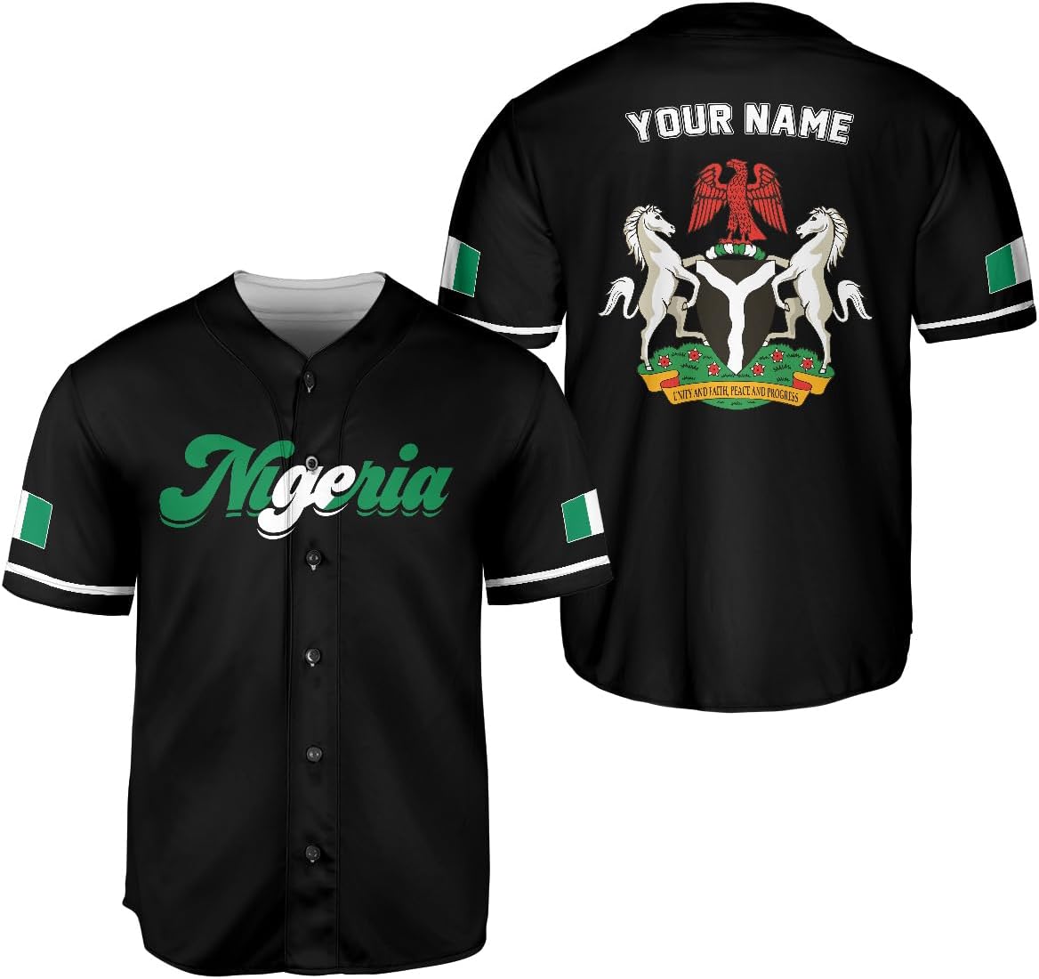 AOVL Personalized Nigeria Baseball Jersey Nigerian Flag Jersey Shirts Nigeria Flag Nigerian Pride Gift T-Shirt Nigerian Pride