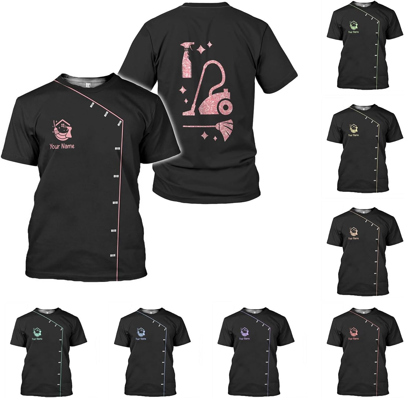 MoonArt Personalized Hoosekeeping Shirts 3D Over Print for Men & Women, Housekeeper House Cleaning Uniforms for Women