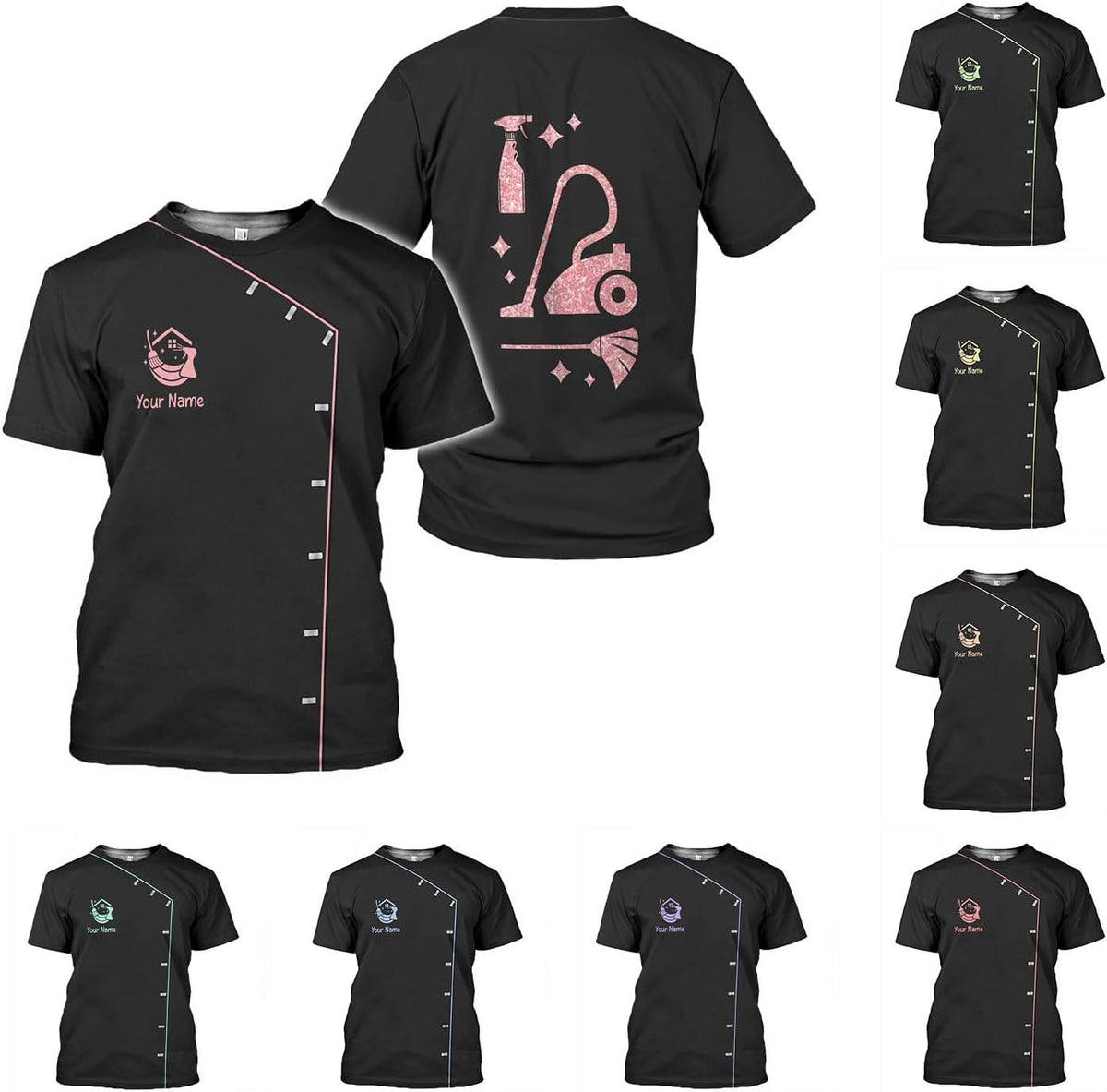 MoonArt Personalized Hoosekeeping Shirts 3D Over Print for Men & Women, Housekeeper House Cleaning Uniforms for Women