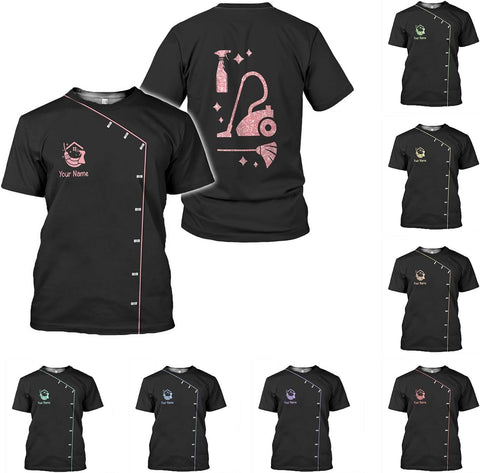 MoonArt Personalized Hoosekeeping Shirts 3D Over Print for Men & Women, Housekeeper House Cleaning Uniforms for Women