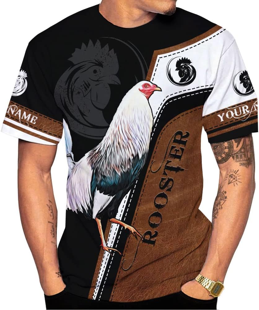 Mostefy Personalized Name Rooster Shirt 3D, Rooster Shirts for Men, Chicken Tshirts Shirts for Women, Funny Chicken Shirts