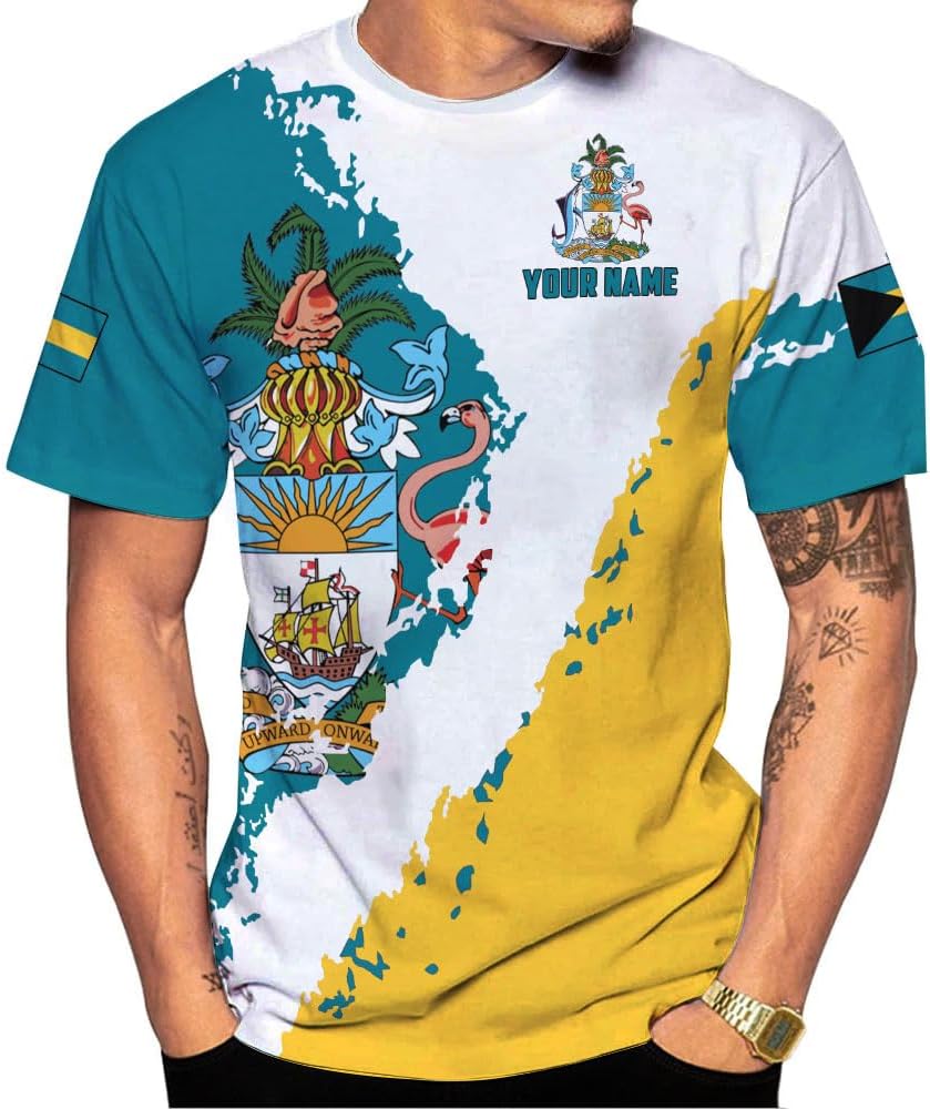 Artparel Personalized Bahamas Shirts 3D Bahamas T-Shirt Bahamas Shirts for Men Bahamas Souvenirs Shirts Bahamas Flag Shirts