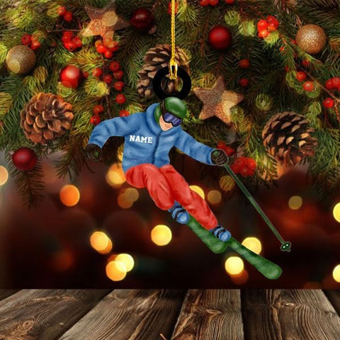 Suseaz Personalized Skiing Acrylic 2D Flat Ornament, Skier Gift for Xmas 2024, Snow Skiing Ornament, Snowboard Ornaments for Christmas Tree, Winter Sports Ornaments, Skiing Player Ornaments (SKI 3)