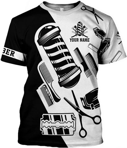 Personalized Name Barber 3D All Over Printed Shirts for Men & Women, Hair Stylist Shirt Gift for Barbershop