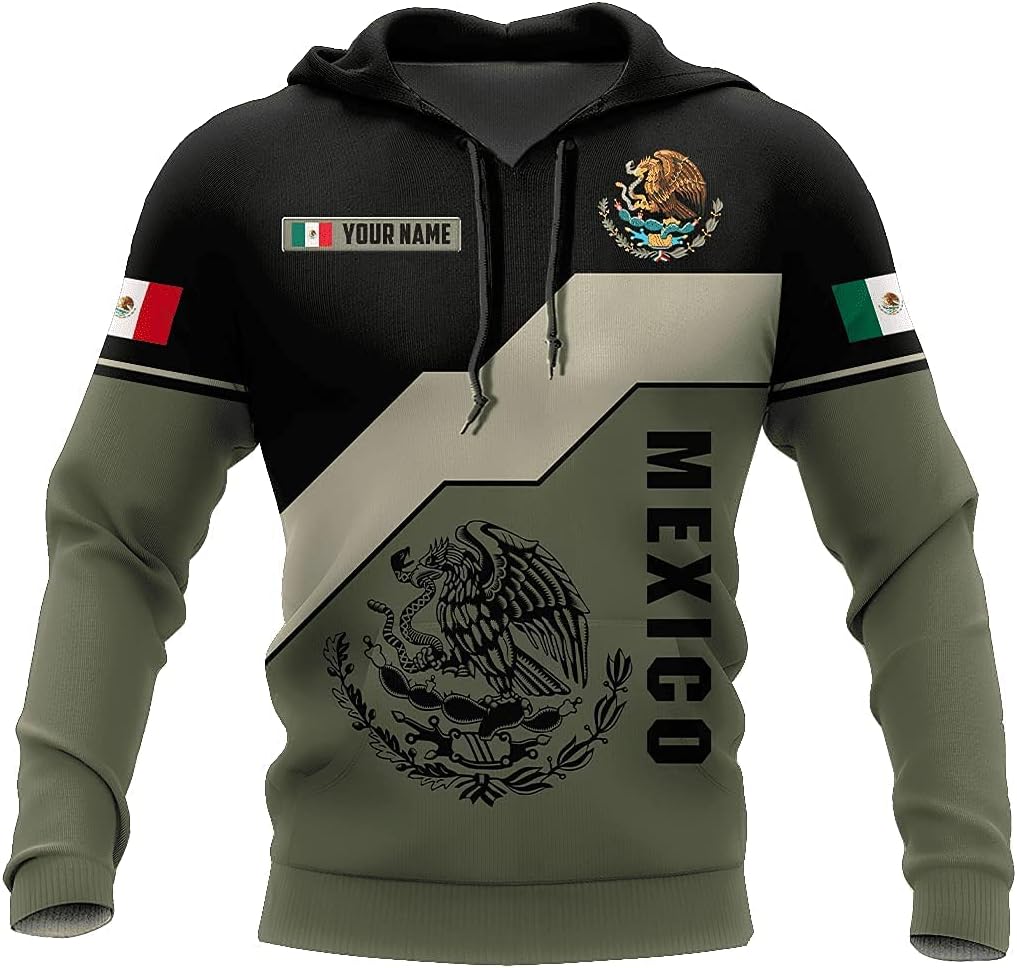 Mostprints Personalized Name Mexican Hoodie 3D, Customized Mexican Hoodies for Men, Unisex Mexico Hoodie, Mexico Hoodies for Men