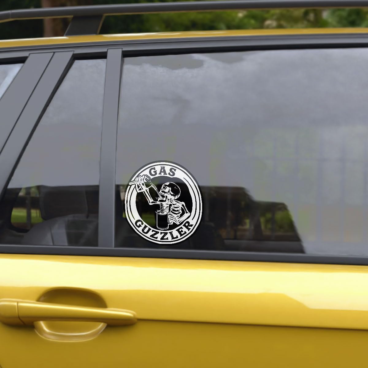 (3 Pcs) Gas Guzzler Sticker - Funny Skeleton Truck Decal - Vinyl Sticker for Car, Truck, SUV, Bumper, Window, Laptop, and More – 5 Inch Waterproof Gas Sticker for Vehicles