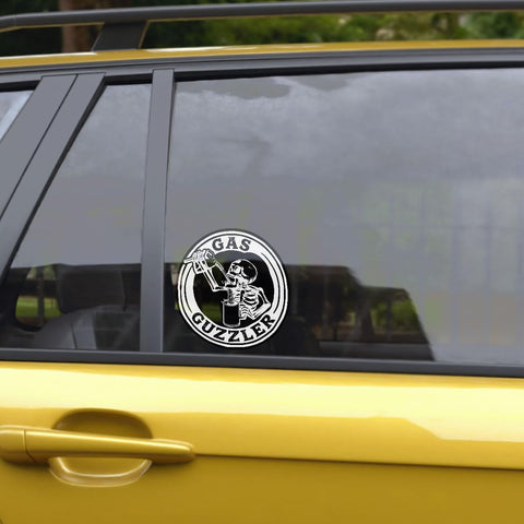 (3 Pcs) Gas Guzzler Sticker - Funny Skeleton Truck Decal - Vinyl Sticker for Car, Truck, SUV, Bumper, Window, Laptop, and More – 5 Inch Waterproof Gas Sticker for Vehicles