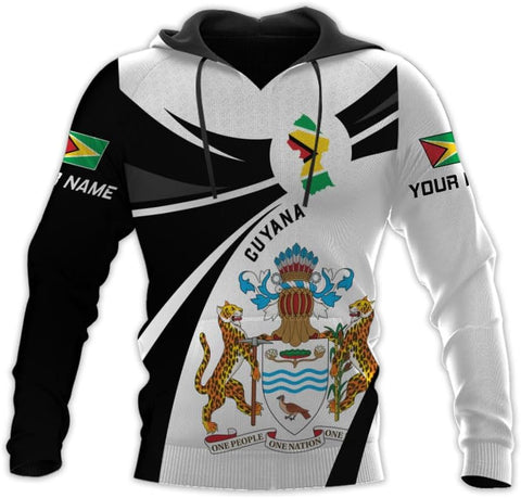 Leprints Personalized Guyana Hoodie 3D Guyanese Coat of Arms Flag Guyana 3D Sweatshirt Guyana Guyanese Pride Gift Zip Hoodie
