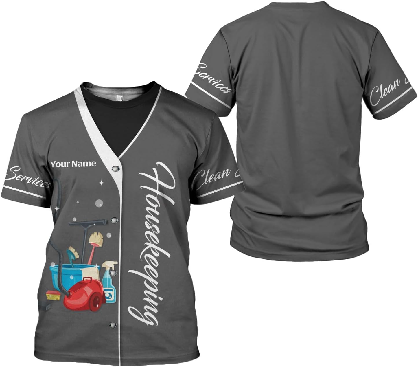 Personalized Housekeeping Shirts, Custom Cleaning Uniforms for Women 3D Cleaning Service Gifts Housekeeper Shirt Clean Lady