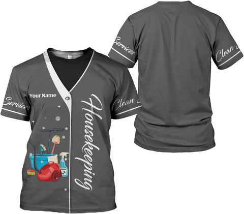 Personalized Housekeeping Shirts, Custom Cleaning Uniforms for Women 3D Cleaning Service Gifts Housekeeper Shirt Clean Lady
