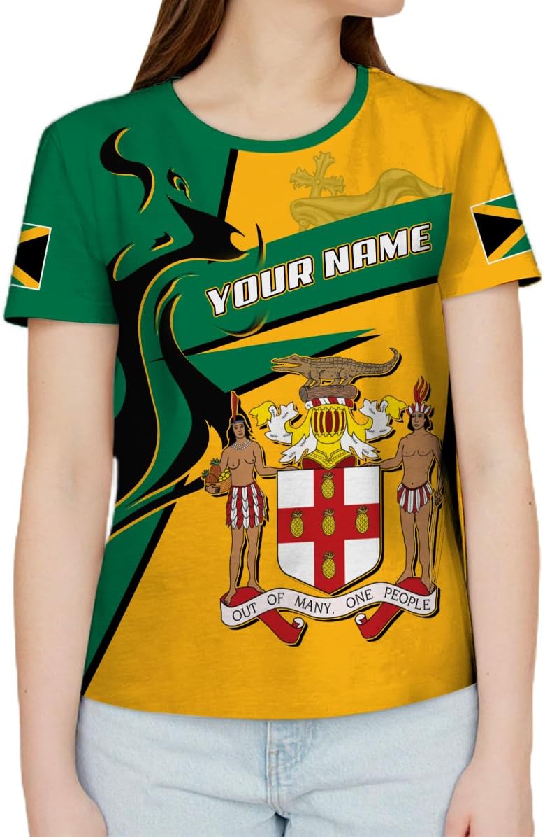 Ligthuy Personalized Jamaica Shirt 3D, Custom Jamaica Flag Lion Shirt for Men and Women, Jamaican Pride T-Shirt Unisex