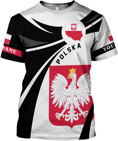 MoonArt Personalized Name Poland Shirt 3D, Poland Pride Shirts, Retro-Feel Polish Eagle Polska Unisex T-Shirt Polish Eagle