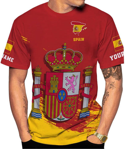 MoonArt Personalized Spain Shirt Custom Spain Espana Flag Shirts for Men and Women, Spain Spanish Pride