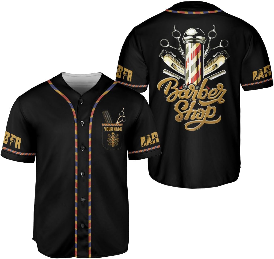 Custom Barber Shop Baseball Jersey Personalized Name Barber Shirt 3D for Men Women Hairdresser Shop Gift Scissors Pole Shirts