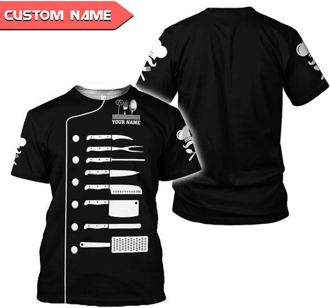 Personalized Chef Shirt Master Chef 3D Shirts Chef Gifts Custom Name Chefs Shirt for Men and Women, Tshirt Chef Utility Shirt