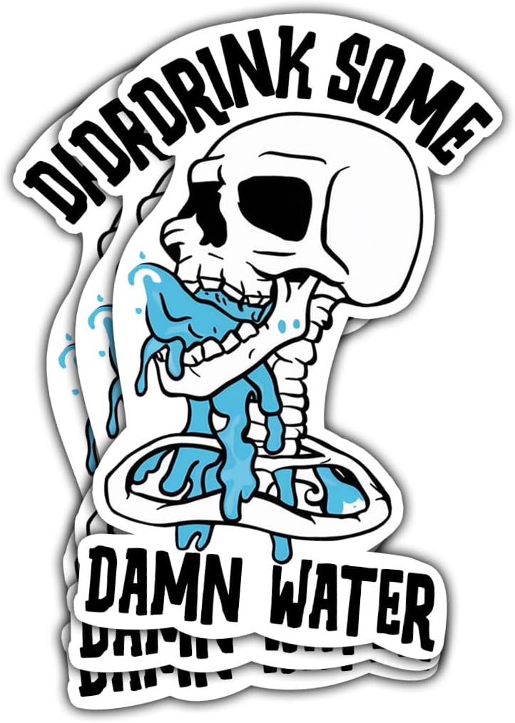 3 Pcs Drink Some Damn Water Sticker, Skull Skeleton Hydrate or Diedrate Die-Cut, Drink Water Stickers, Drink Reminder Sticker, Funny Skeleton Stickers for Laptop Bottle Phone Car Helmet 3"x3"