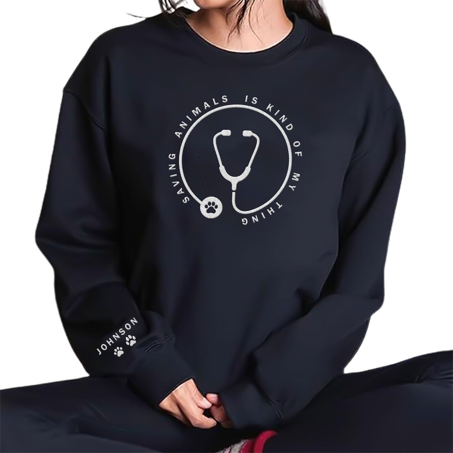 Leeprints Personalized Embroiderd Veterinary Medicine Sweatshirt - Vet Tech Sweater, Veterinarian Gift, Vet Med Staff Gifts