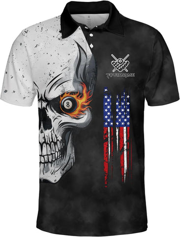 Customized Name Billiards Polo Shirts for Billiard Team, 8 Ball Pool 3D Shirt Gifts for Pool Players Men & Women