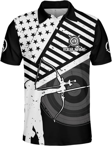Custom Archery Polo Shirt Bow and Arrow Personalized 3D Shirts for Archer Men Women Target Team Name Apparel Gifts
