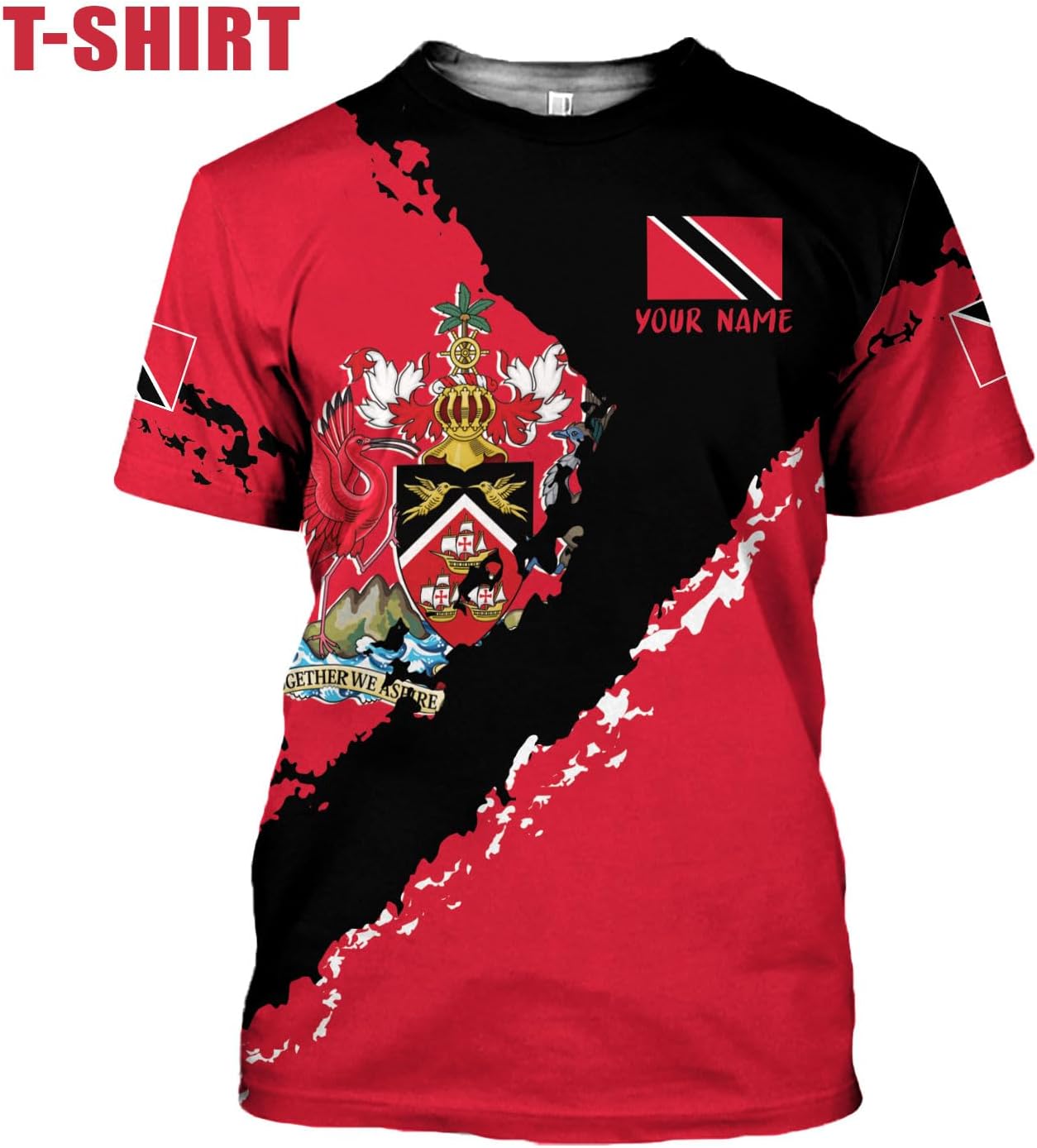 MoonArt Personalized Trinidad & Tobago Shirts Trinidad and Tobago Coat of Arms Flag 3D Shirts Trinidad Pride Gift