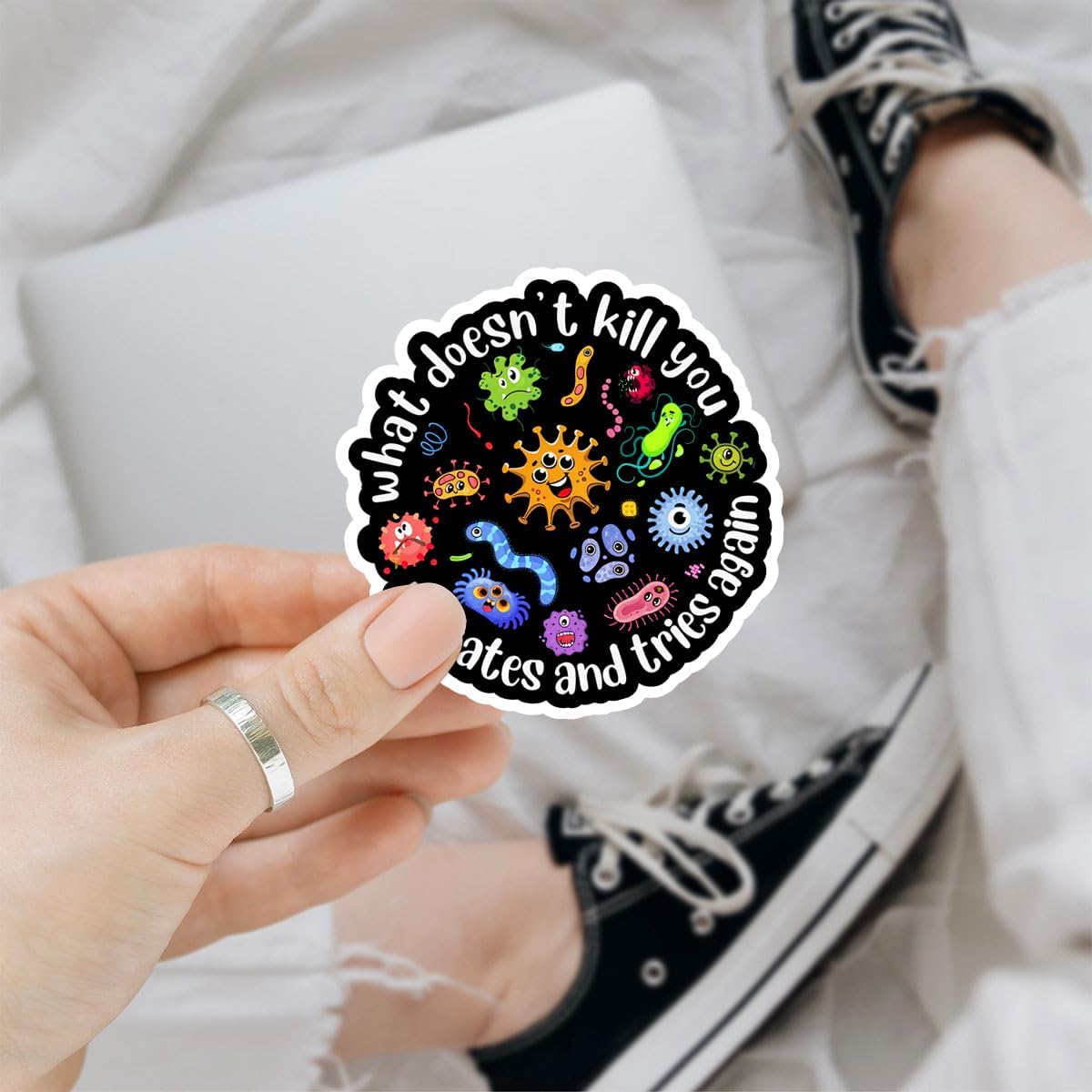 3 Pcs What Doesn't Kill You Mutates and Tries Again Sticker and Tries Again Public Health Stickers Gifts Microbiology Psychology Stickers for Water Bottle Tumbler Phone Case Laptop 3"x3"