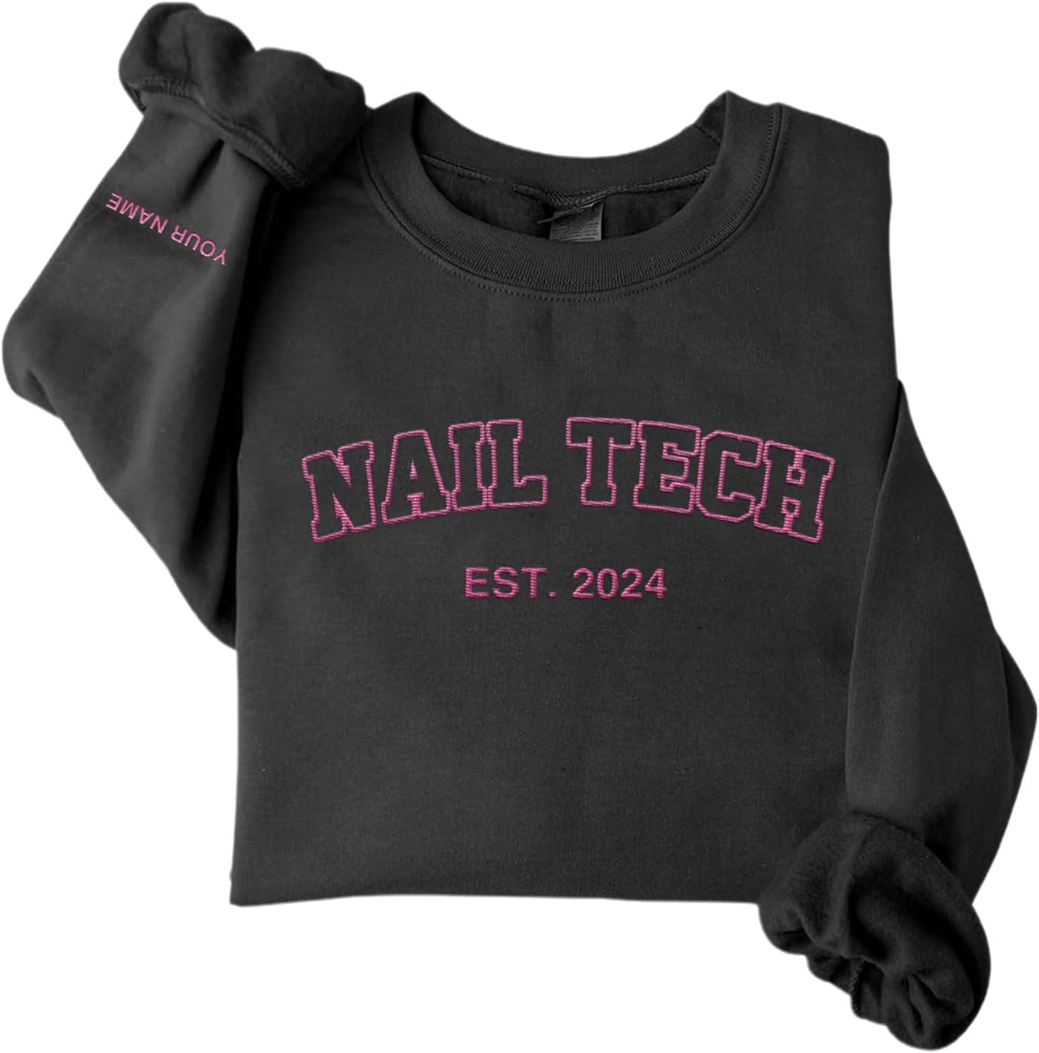 Personalized Embroidered Nail Tech Sweatshirt, Flower Nail Boss Technician Sweatshirt, Nail Stylist Nail Artist Gifts (Cotton, Nail 1)