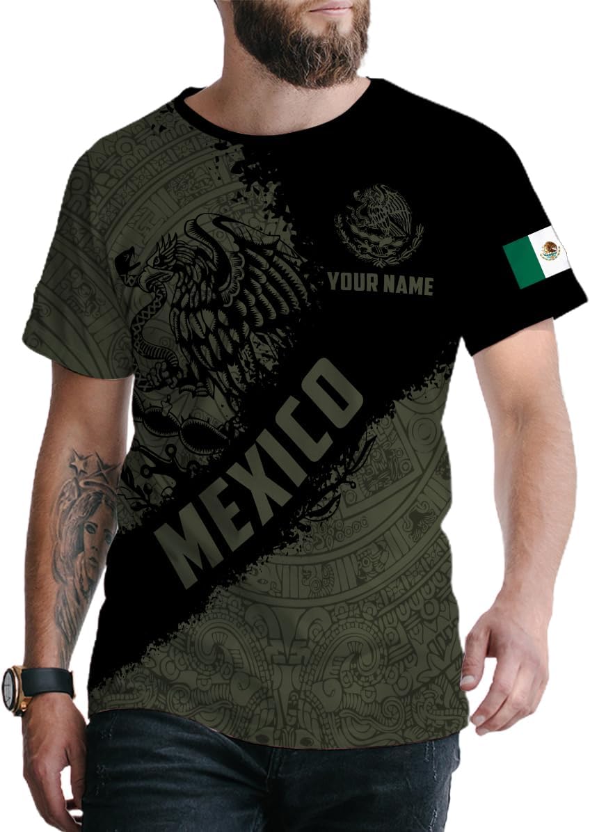 Mostefy Personalized Name Mexican Shirts 3D Customized Mexico Shirt US Flag, Mexican Shirts for Women Unisex
