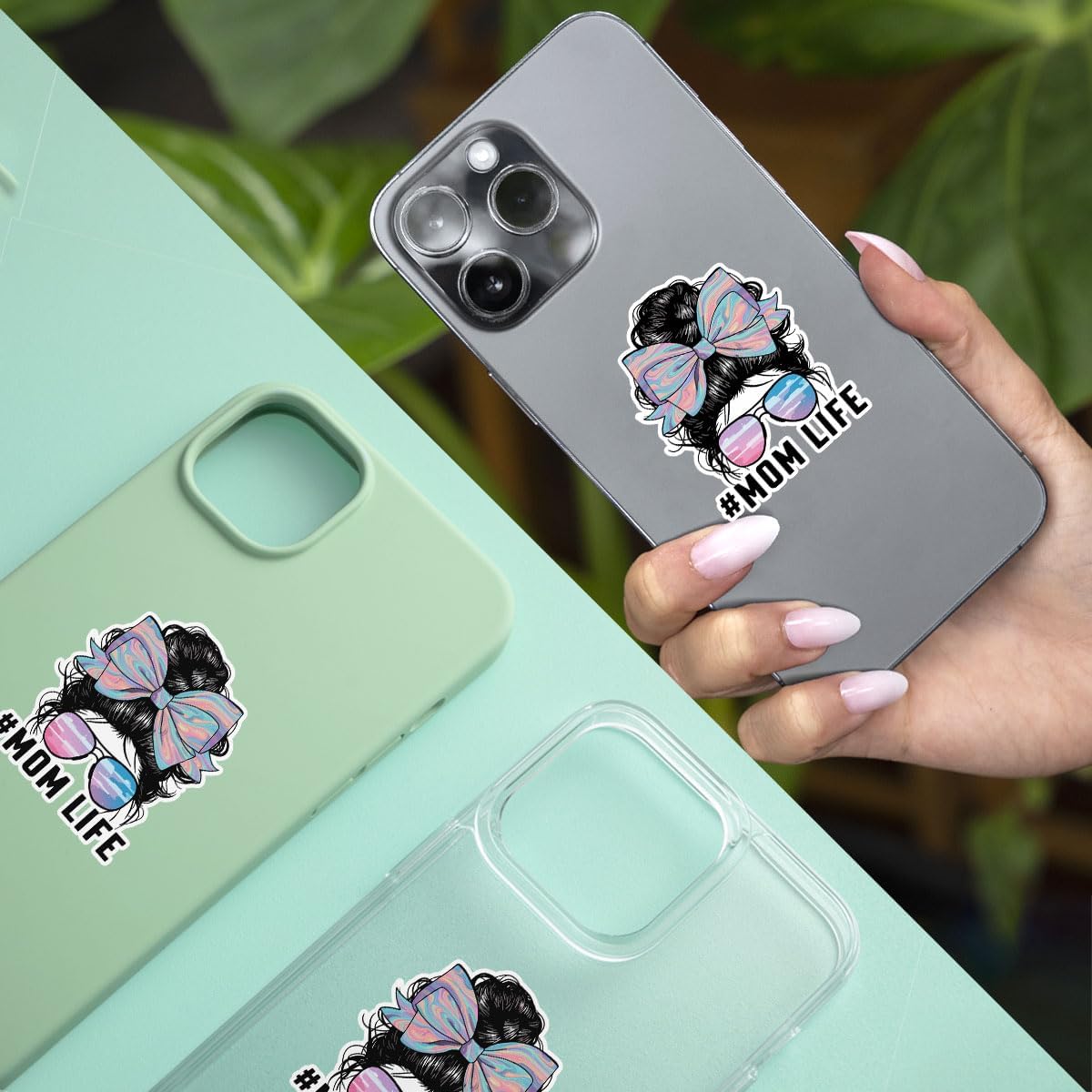 (3pcs) Mom Life Skull Sticker \u2013 Funny Mom Life Car Decal with Messy Bun and Sunglasses, Mama Vinyl Sticker for Laptop, Water Bottle, Car, Phone, Helmet \u2013 Cool Mother Accessories 3 Inch