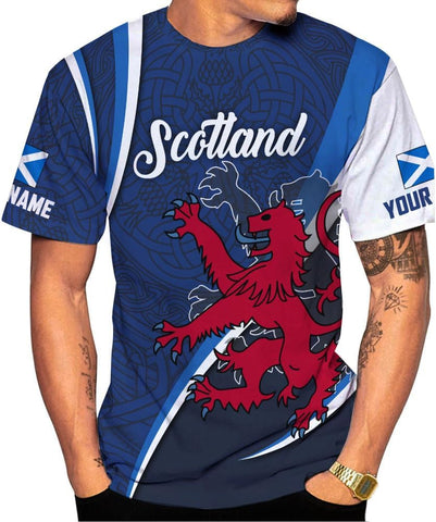 Custom Scotland Shirts for Men Scottish Rampant Lion Scotland Coat of Arms Banner T-Shirt Lion Scottish Pride Gift Shirts 3D